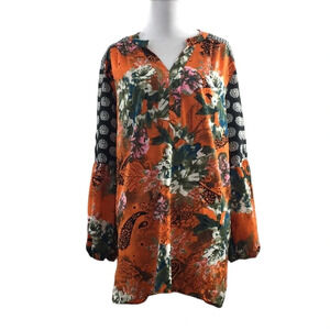 Feathers‎ By Tolani Blouse Womens Medium Orange Black Floral Paisley Tunic